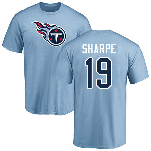 Tennessee Titans Men Light Blue Tajae Sharpe Name and Number Logo NFL Football #19 T Shirt->nfl t-shirts->Sports Accessory